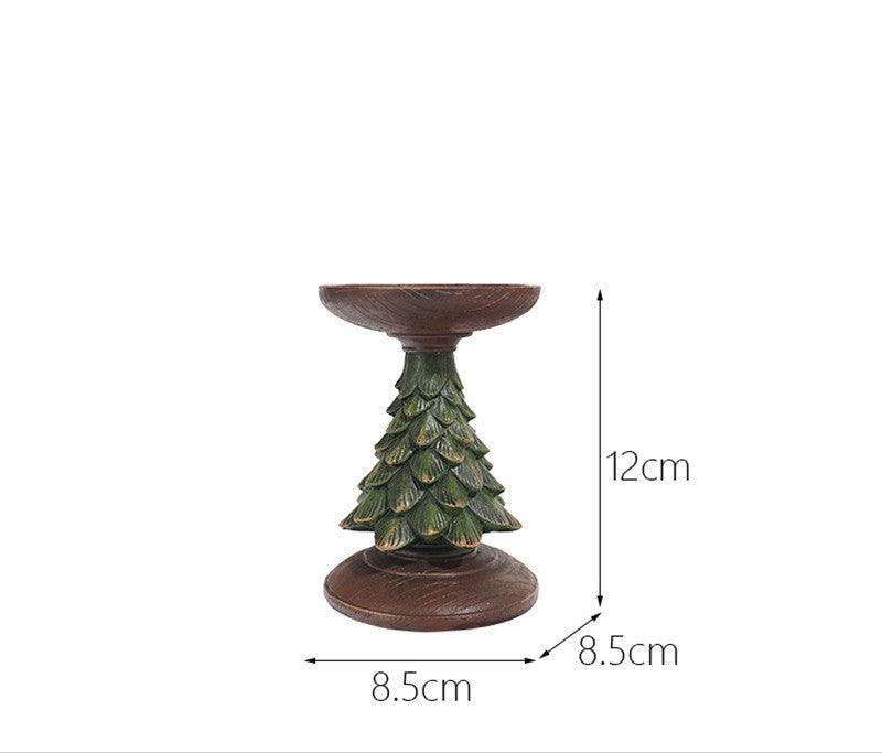 Resin Wooden Christmas Tree Candle Holder Base Figurine Christmas Decorations Candlestick Craft Home Living Room Decor-Aria Doejay