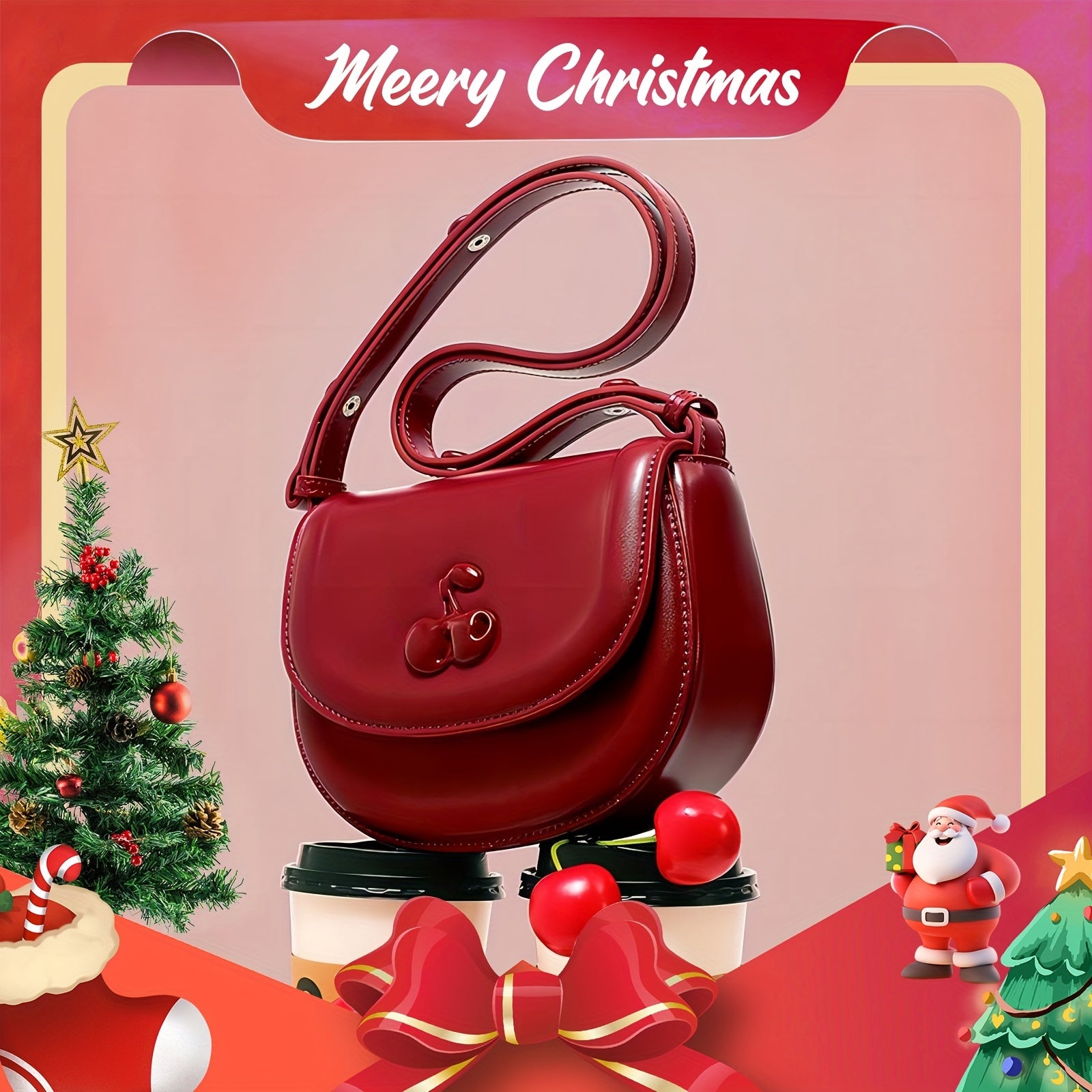 TOUTOU Original Cherry Small Square Bag, New Saddle Bag Original Design Cherry Premium Sense Shoulder Bag 40545