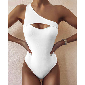 New Bikini Solid Color One-shoulder One-piece Swimsuit Women-Aria Doejay