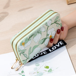 Long Double Zipper Flower Large-capacity Wallet