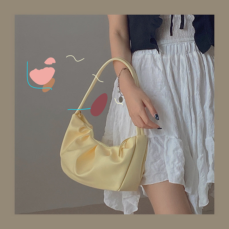 Light Yellow Pleated Bag, Soft Underarm Bag, Shoulder Bag