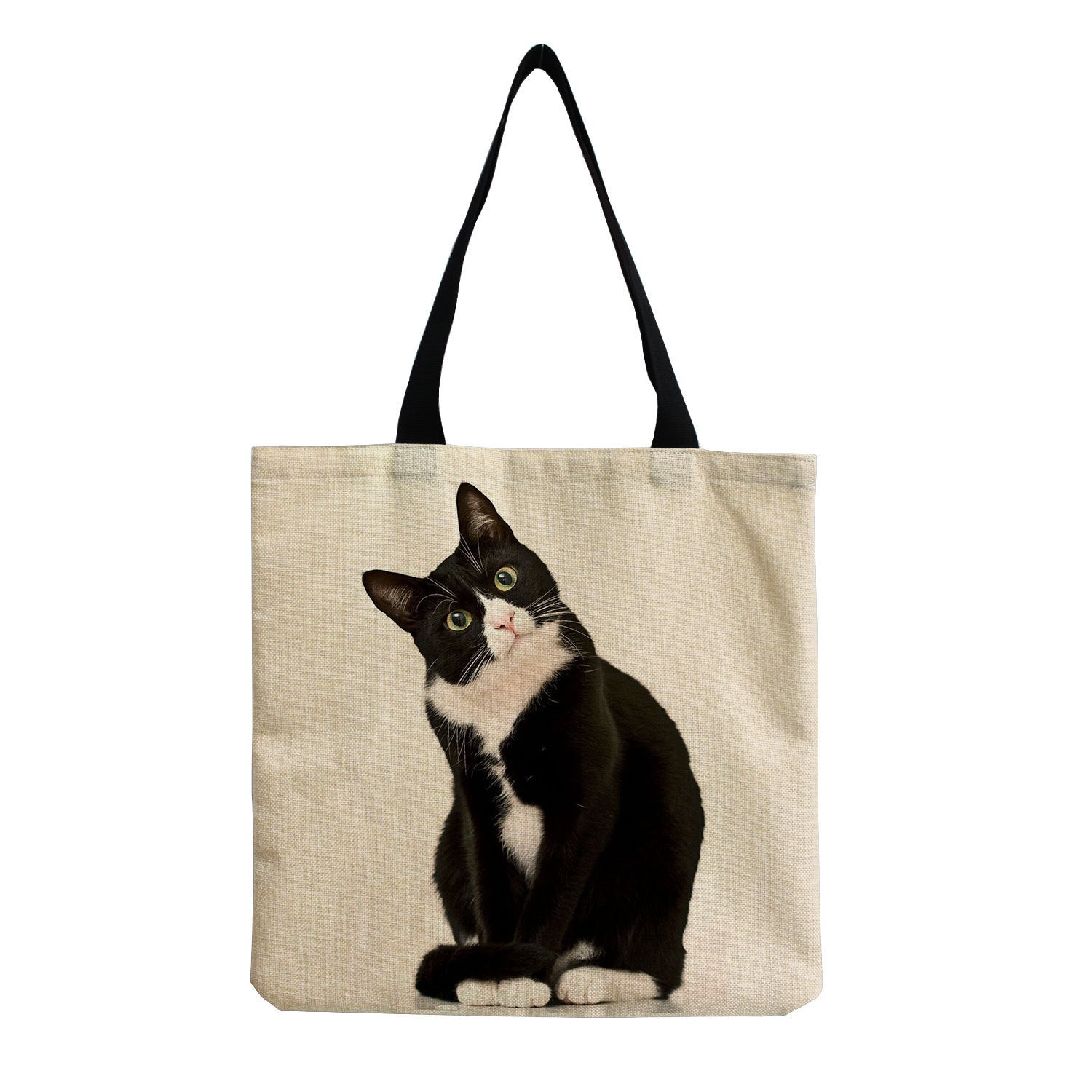 Cat Printed Cotton And Linen Shopping Bag