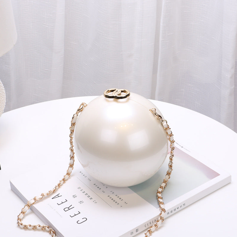 Ladies Casual Fashion Pearl Decoration Round Shoulder Bag