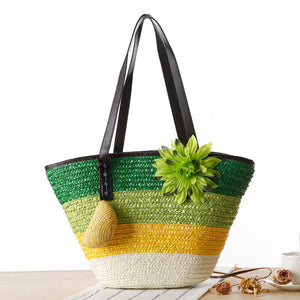 Korean Straw Plaited Son And Mother Beach Shoulder Bag