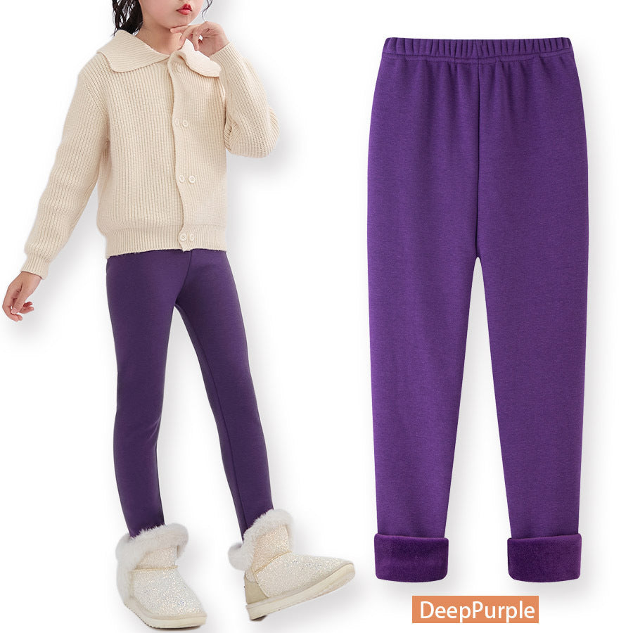 FallWinter Hot-selling Girls' Leggings Fleece-lined Warm Cropped Pants-Aria Doejay