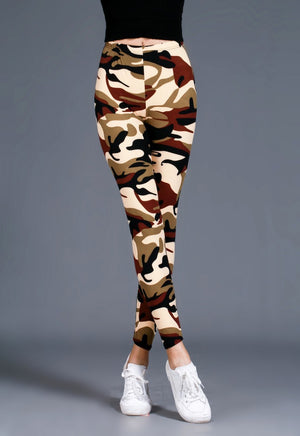 Brushed Cotton Print Camouflage Outerwear Leggings-Aria Doejay