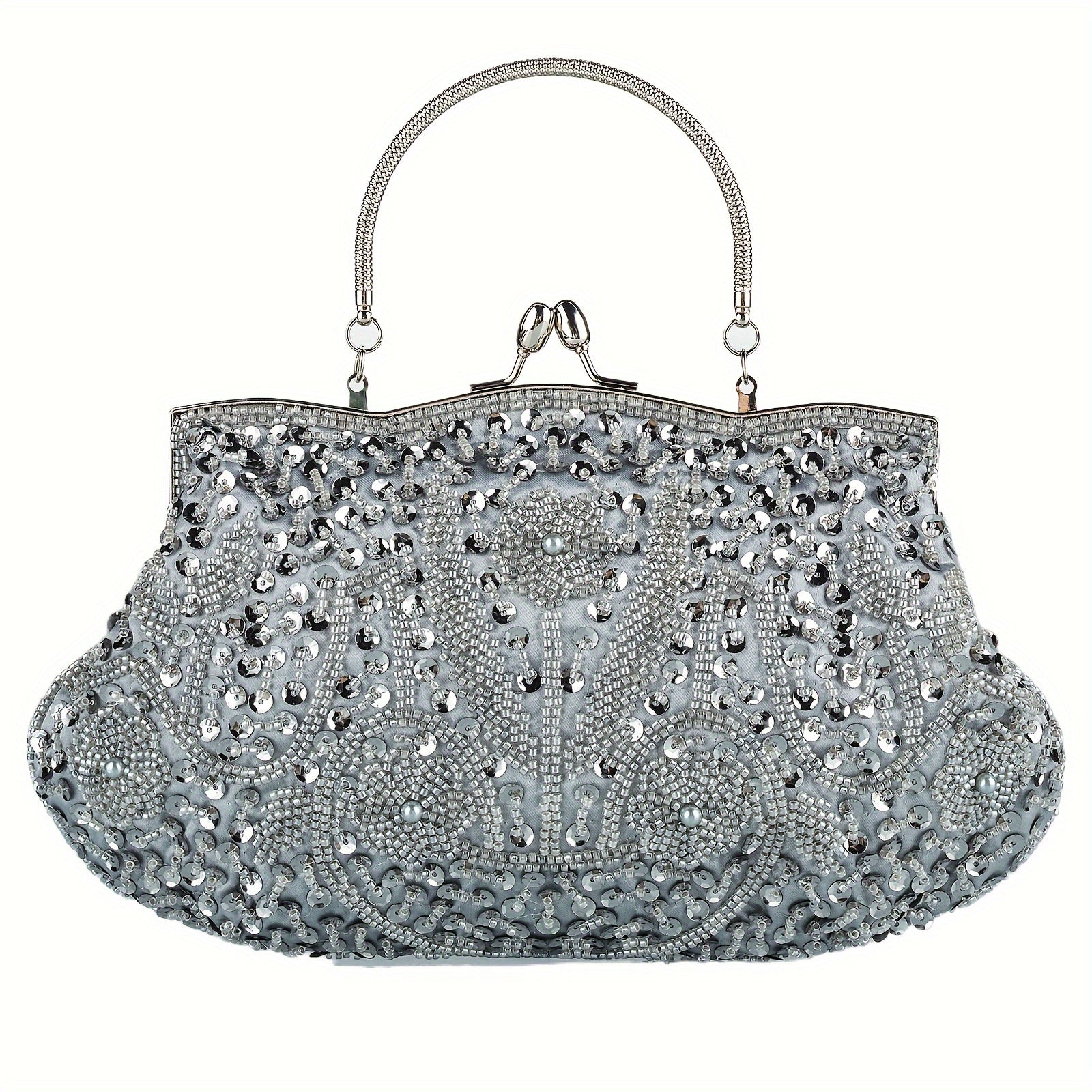 XUDREZ Beaded Sequin Design Flower Evening Purse Large Clutch Bag