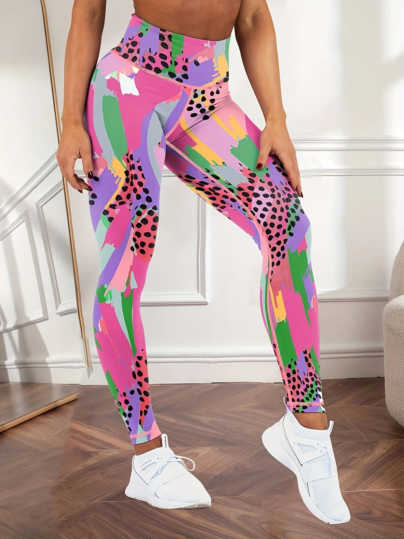 High-Quality Leopard Print Yoga Pants, Women's High Waist Tummy Control Stretchy Workout Leggings for Activewear