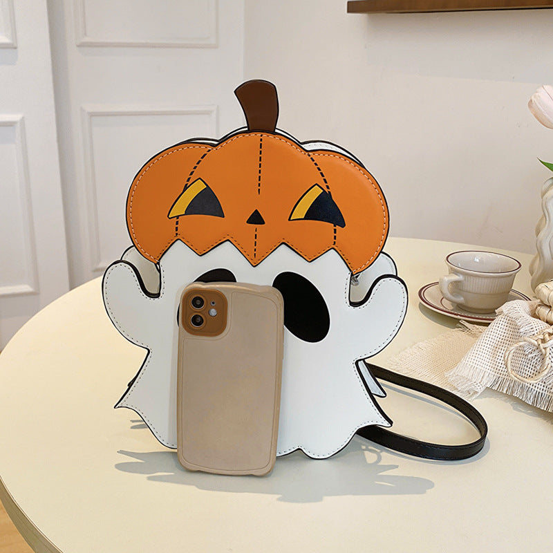 Halloween Shouder Bags Creative 3D Cartoon Pumpkin Ghost Design Cute Bags Women Cell Phone Purses Novelty Personalized Candy Crossbody Bags-Aria Doejay