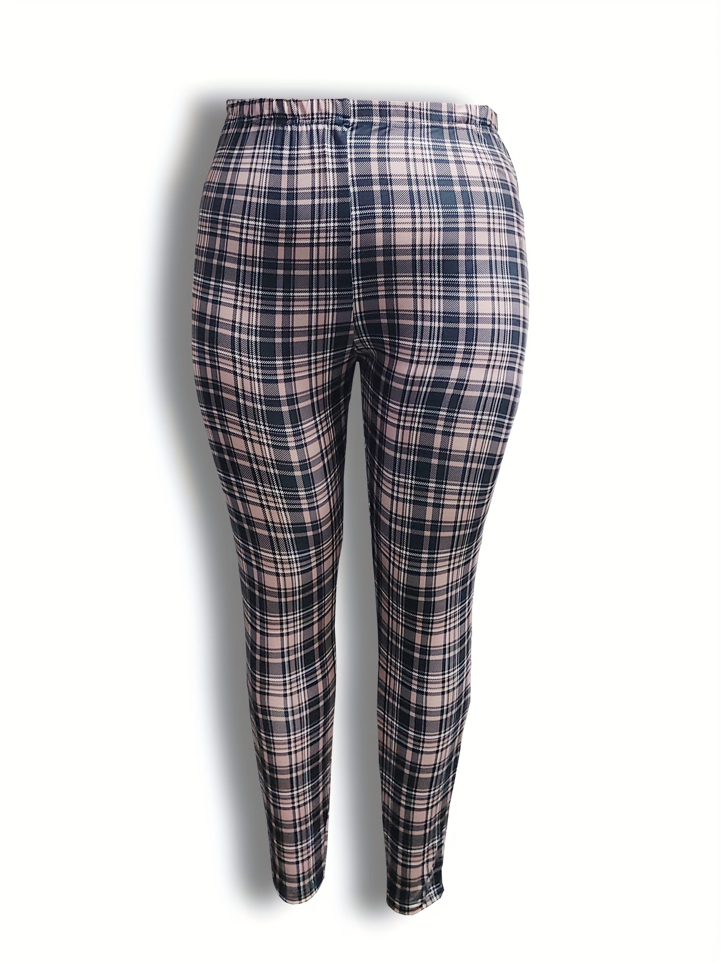 Plus Size Medium Stretch Plaid Print Leggings - High-Rise, Elastic Waistband, Comfortable, Breathable, Soft, and Stylish for Women - Perfect for Casual Wear, Daily Life, and Outdoor Activities