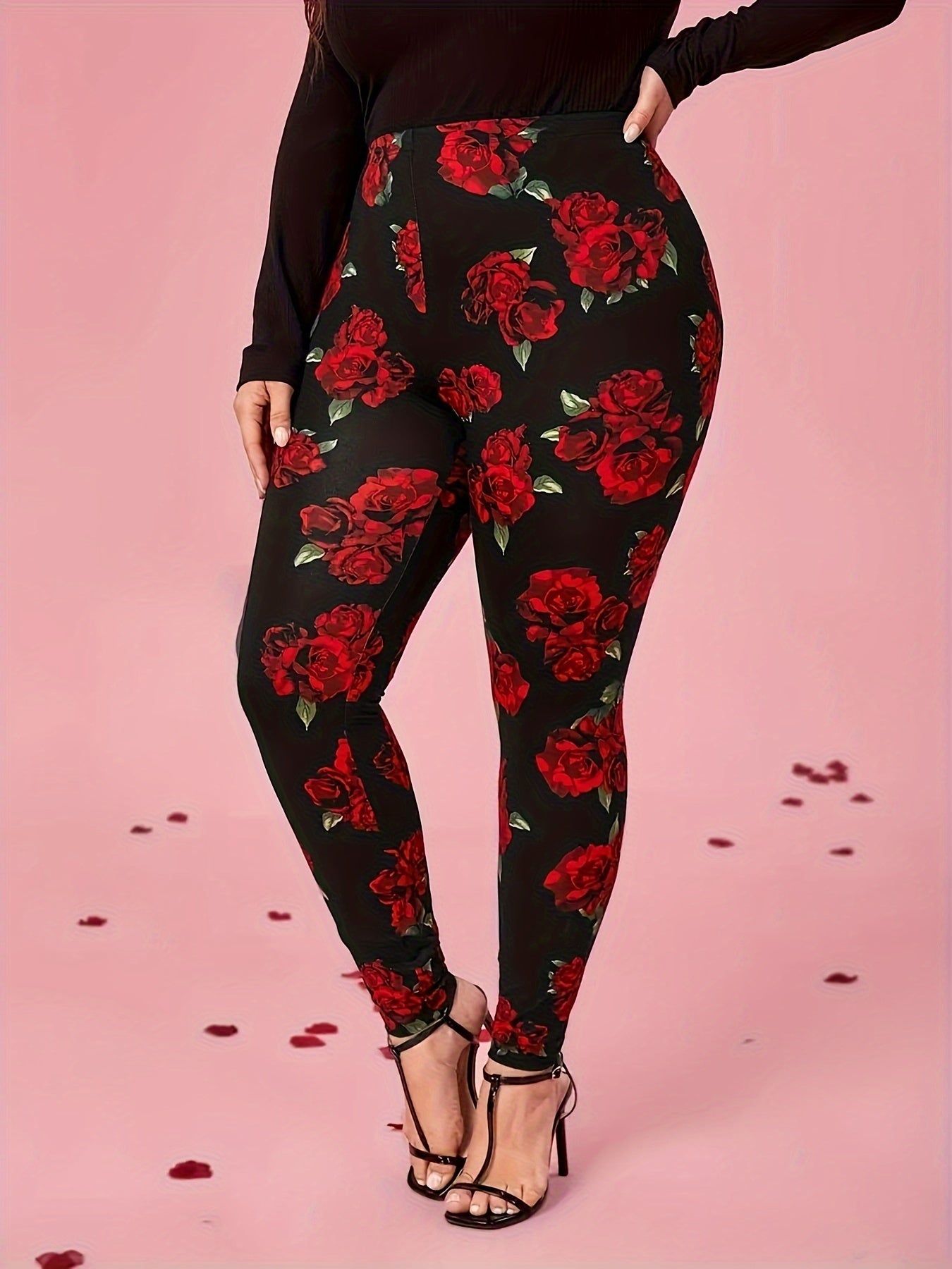 Tights with Floral Print - High-Waisted, Stretchy, High-Rise, Elegant, Comfortable, and Perfect for Spring/Autumn Wear