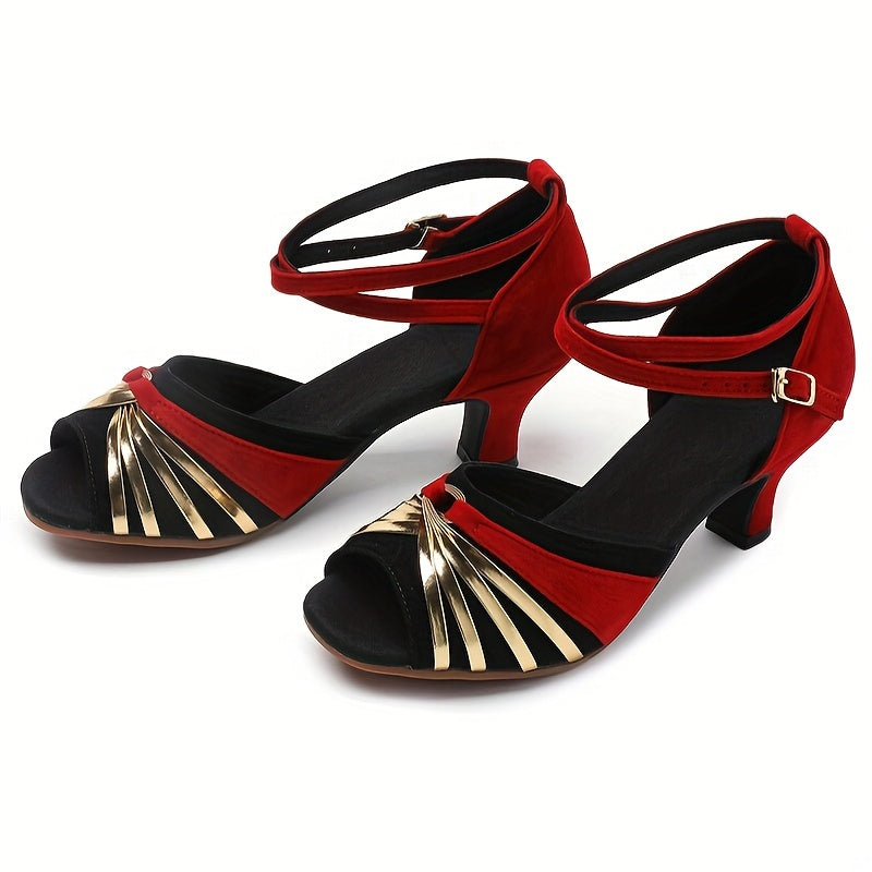 Women's All-Season Salsa Dance Heels - Lightweight, Secure Fit with Cross & Ankle Straps, Elegant Fabric Design