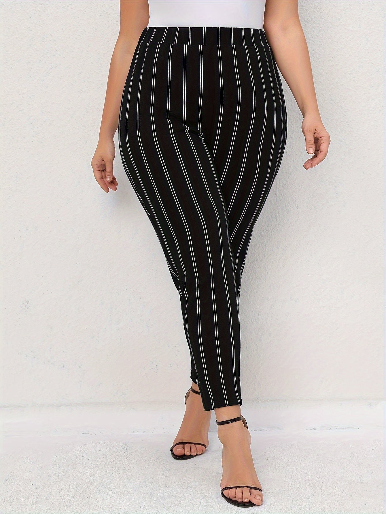 Plus Size Striped Leggings Bottom Pants Casual Sports Yoga Pants Women's Bottoms