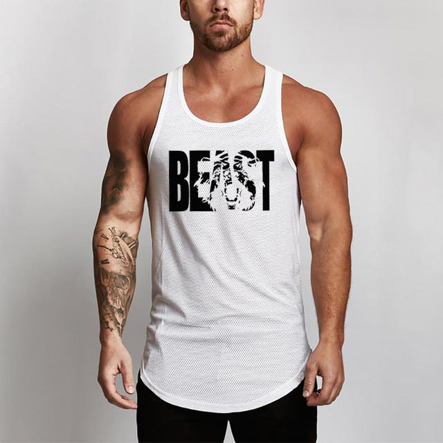 Fitness Men Shirt Slim Fit Vests Mesh Singlets Muscle Tops-Aria Doejay