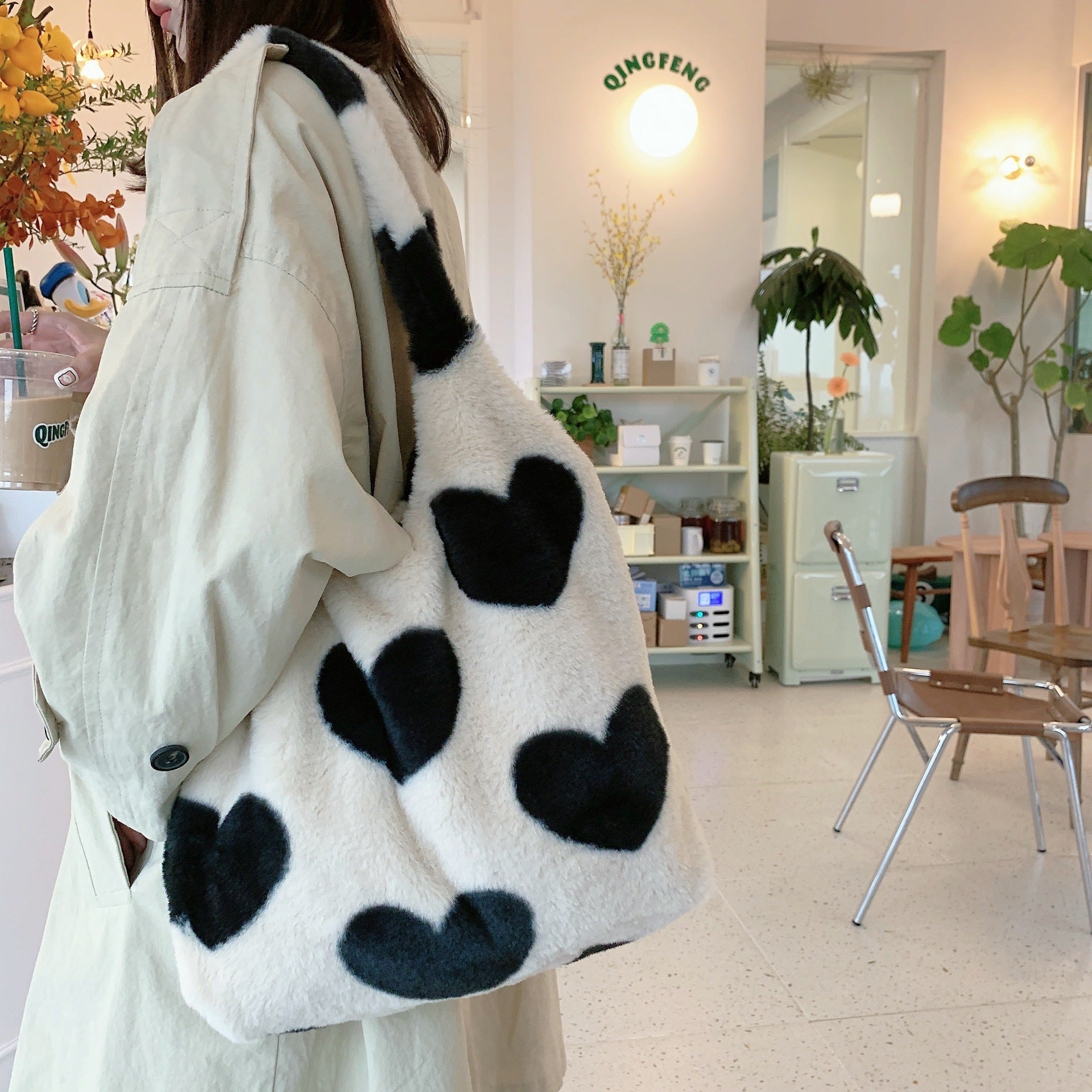 Love Heart Shoulder Bags Double Side Used Winter Underarm Bag Women-Aria Doejay