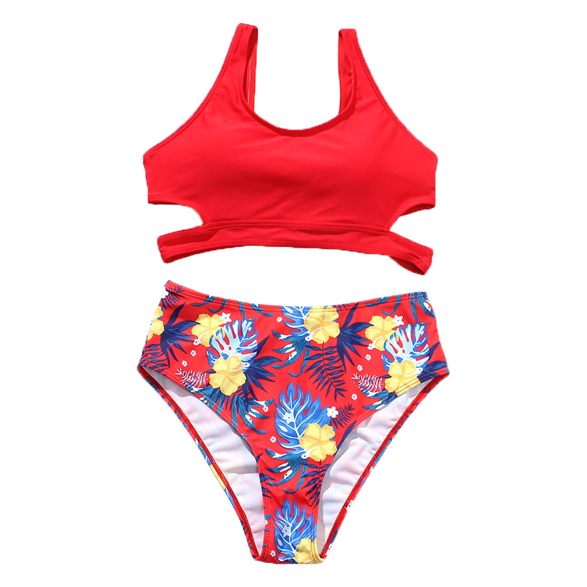 Ladies High Waist Solid Color Printed Swimsuit-Aria Doejay