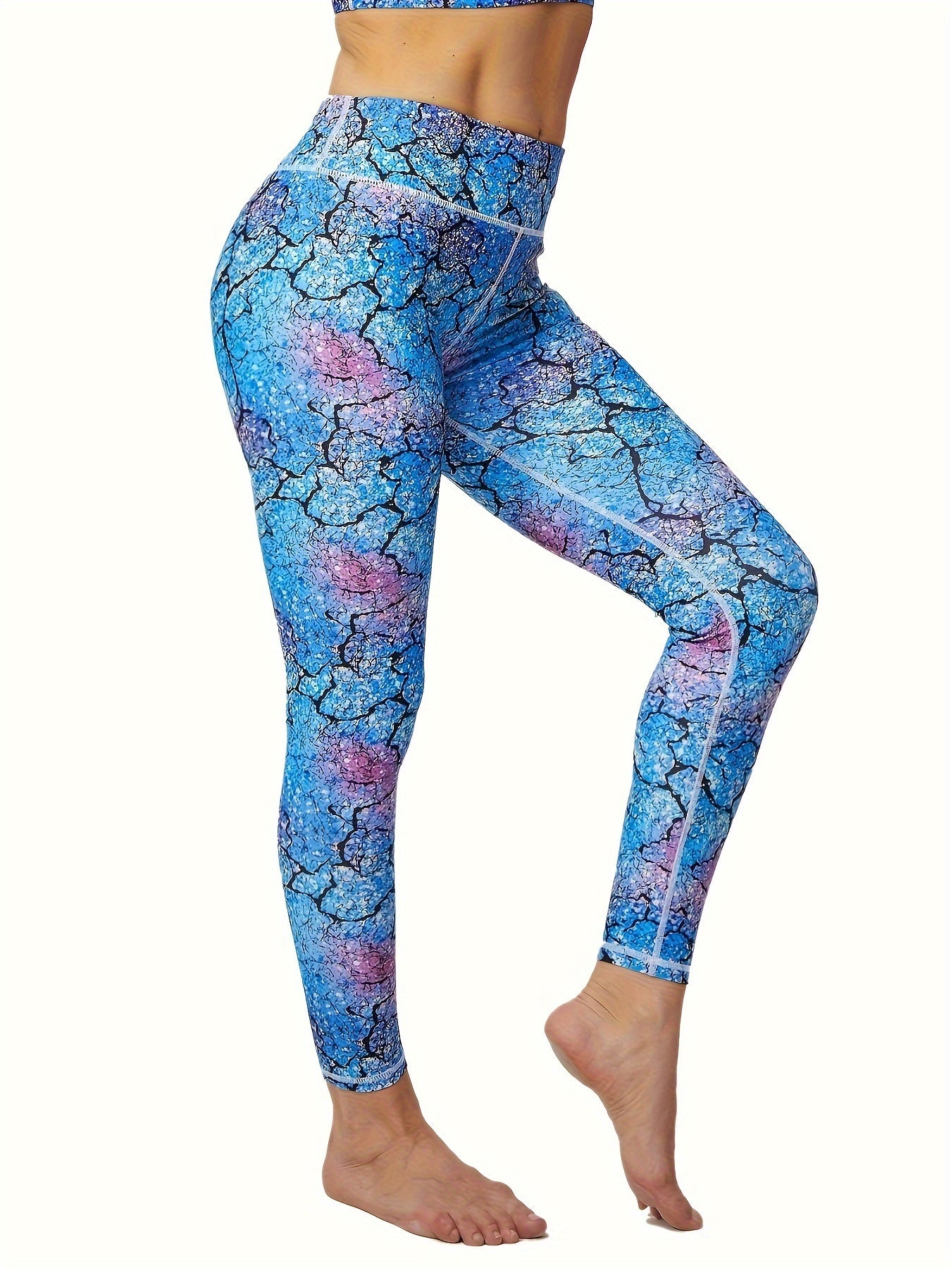 Crack Graphic Leggings With Rear Zip Pocket, Women's Fashion Style High-Waisted Yoga Pants, Tummy Control & Butt Lifting Fitness Pants