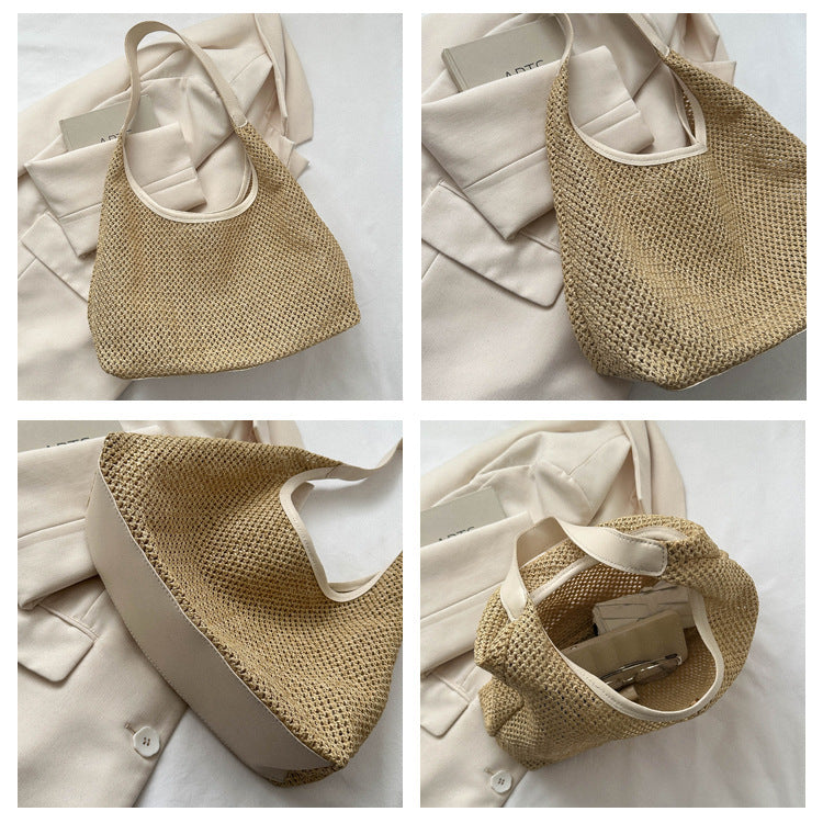 Large Capacity One Shoulder New High Texture Casual Straw Bag