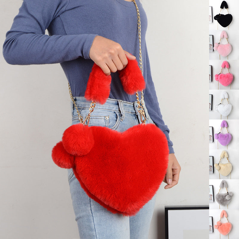 Love Bags Soft Plush Handbags Women Valentine's Day Party Bag-Aria Doejay