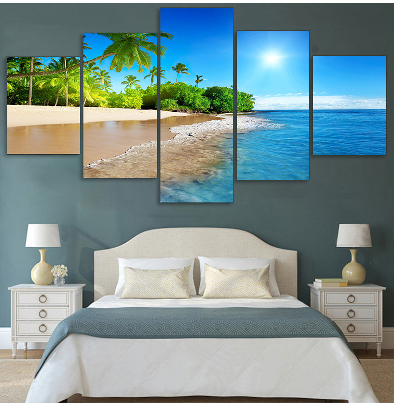 Art Wall Decor Living Room Sea Water Palm Tree Sun Sea View Modular Painting Canvas-Aria Doejay