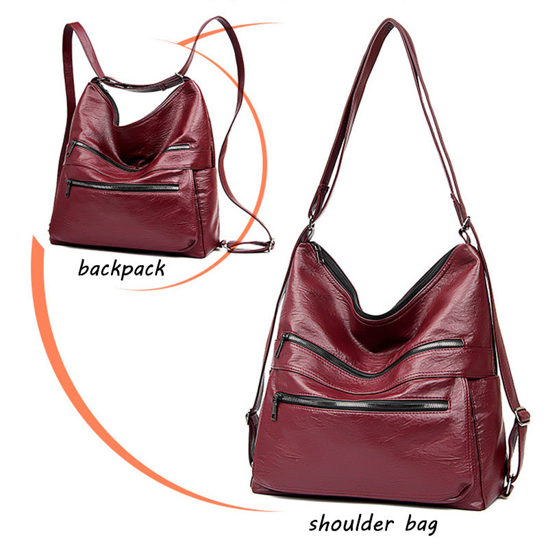 Double Zipper Shoulder Bag Women High Capacity Handbags Adjustable Backpack