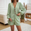 Lady Temperament Casual Cardigan Lace-up Long Sleeve Shorts Suit-Aria Doejay