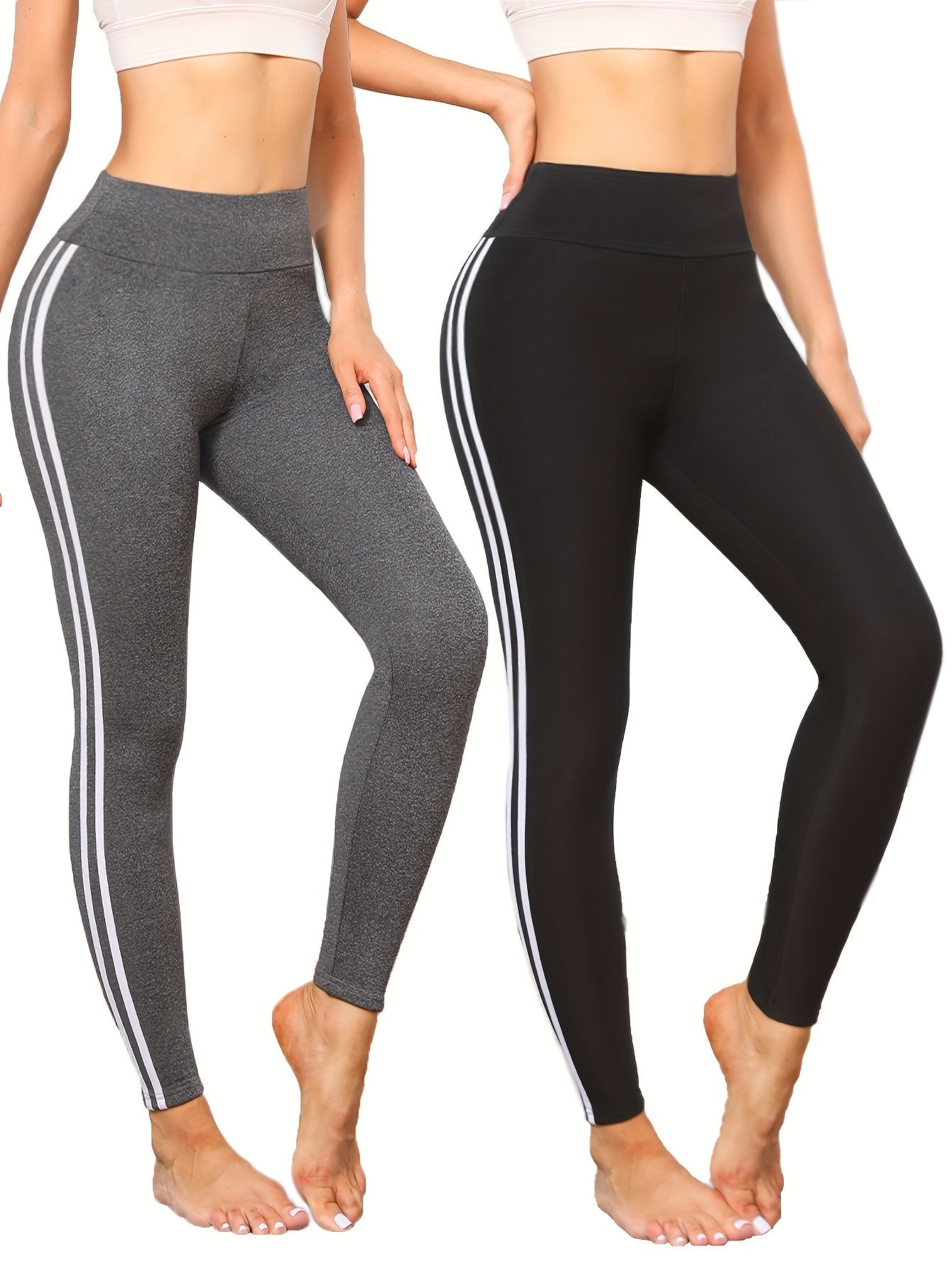 Two Pieces Of Women's Casual Pants For Autumn And Winter With Side Stripes, Sports Leggings With Elastic Waist For Running And Yoga, Slimming Exercise Pants, Long Pants