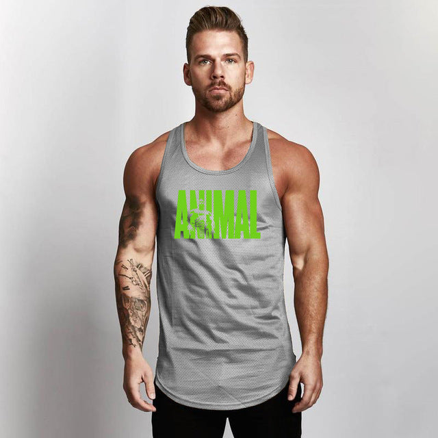 Fitness Men Shirt Slim Fit Vests Mesh Singlets Muscle Tops-Aria Doejay