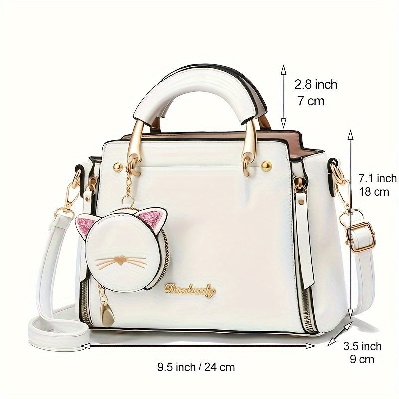 Unique Cat-eared Ladies Handbag, Multifunctional Artificial Leather Shoulder And Crossbody Bag.