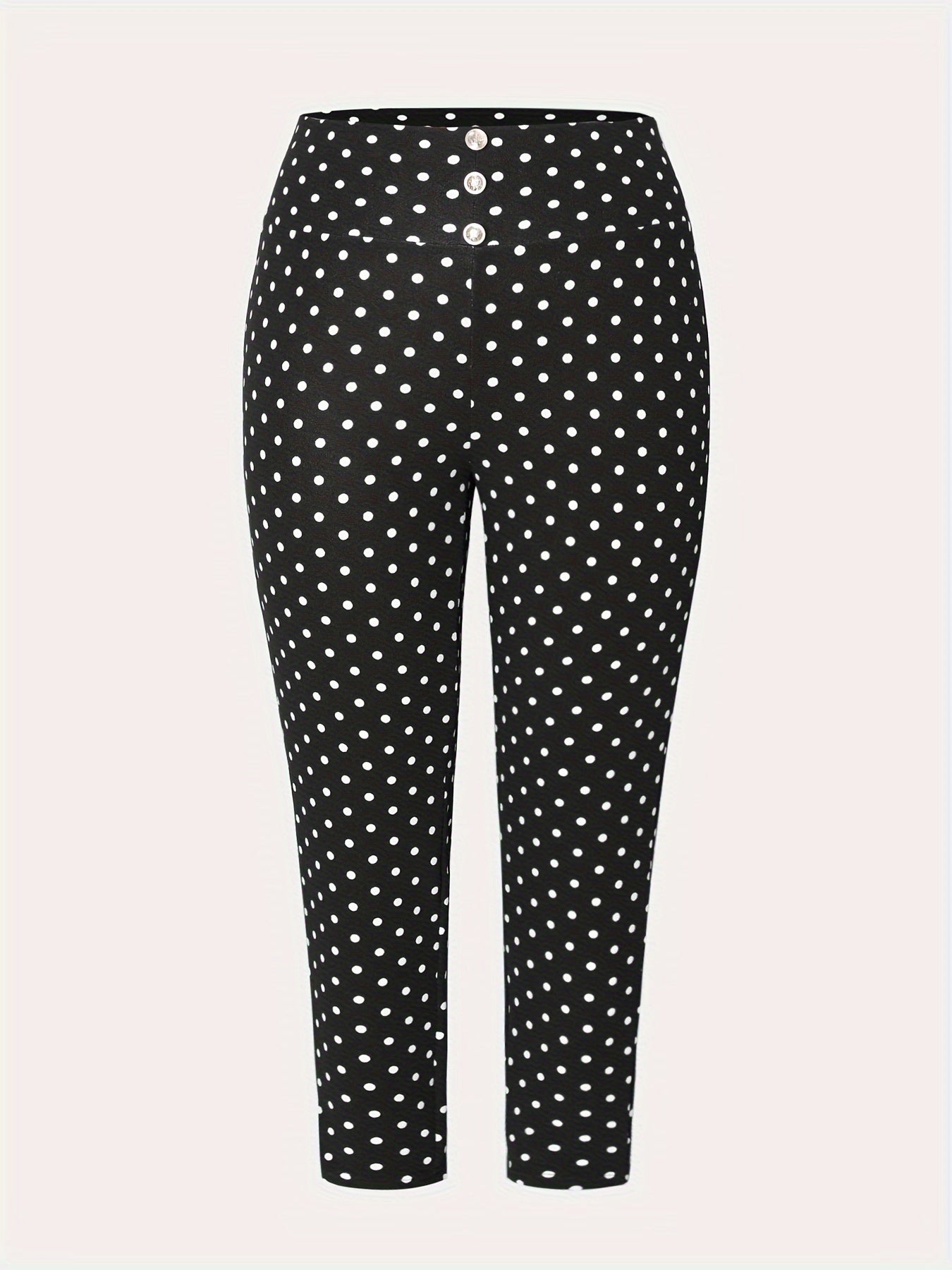 Elegant Plus Size Polka Dot Skinny Leggings for Women - High Waist, Stretchy & Machine Washable