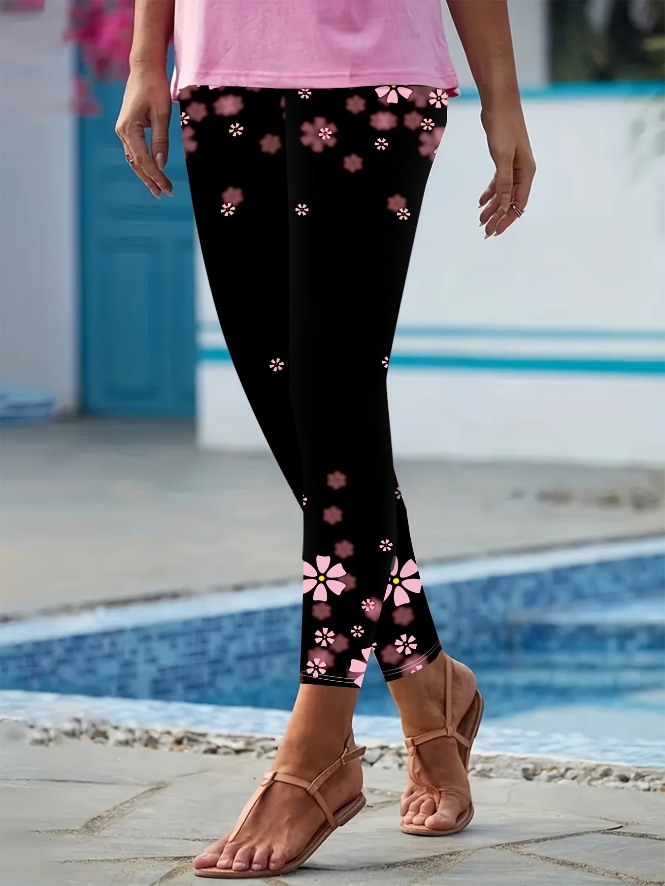 Chic Floral Print High Waist Leggings - Super Skinny & Stretchy - Comfortable Womens Fashion Essentials