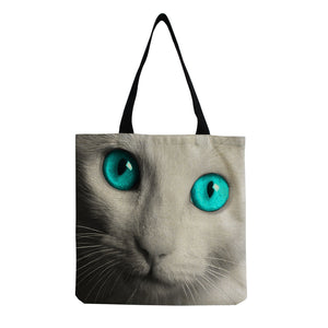 Cat Printed Cotton And Linen Shopping Bag