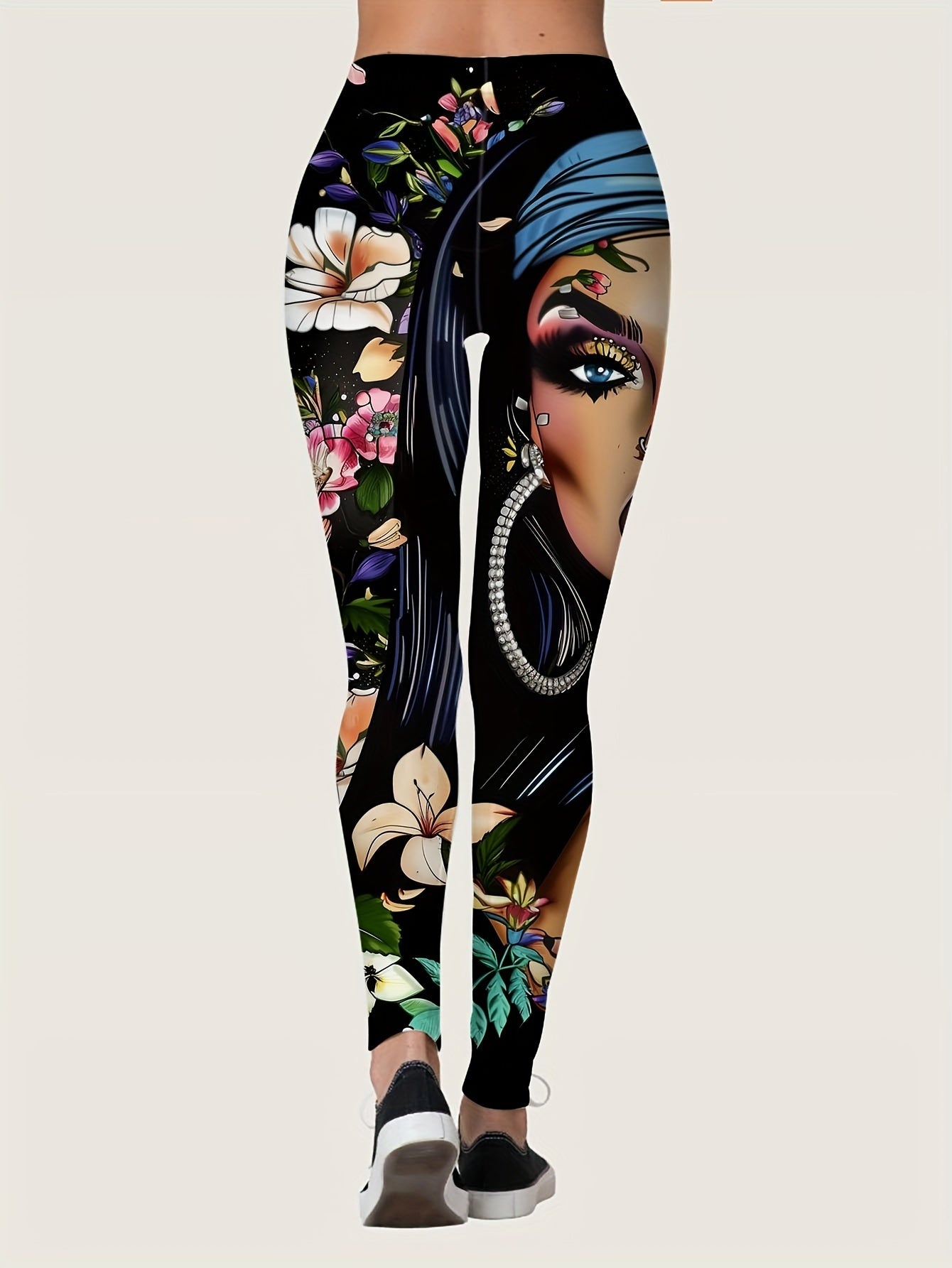 Stretchy Figure Print Skinny Leggings - Women's Casual Leggings for Spring & Fall - Soft, Breathable, Comfortable, and Versatile Leg Wear for Daily Life