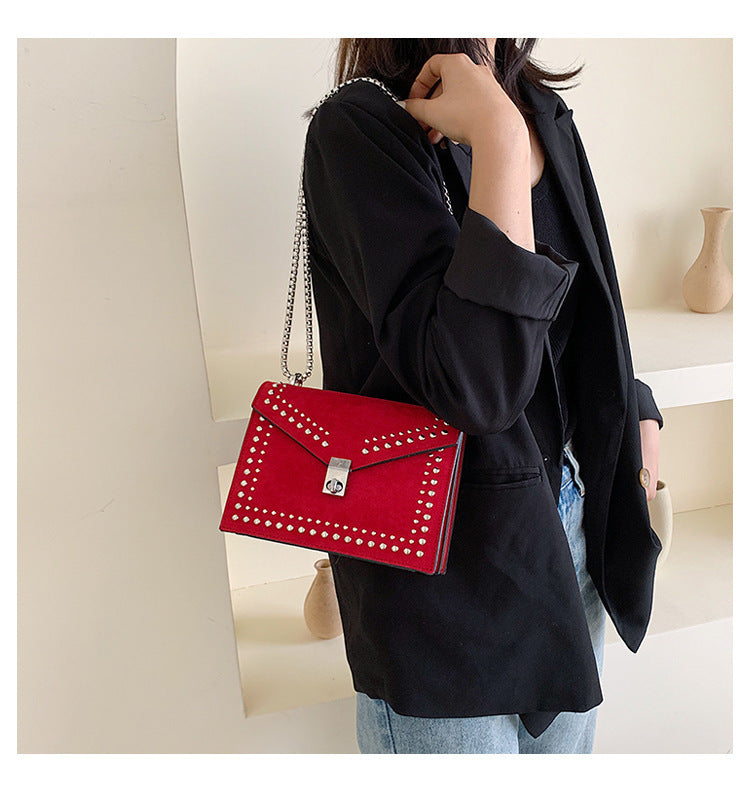 Studded small square bag Korean version of the matte crossbody bag