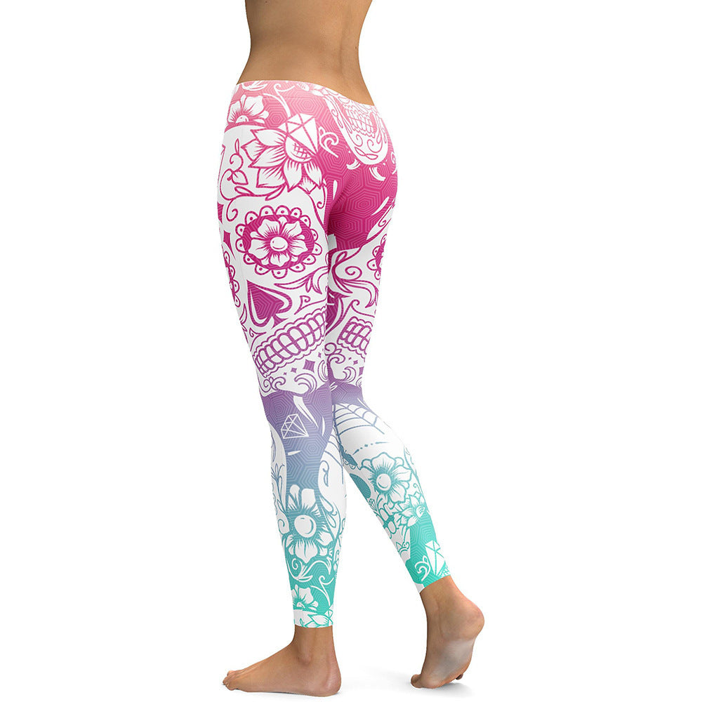 Sugar Skull Multicolor+White Yoga/Workout Leggings-Aria Doejay