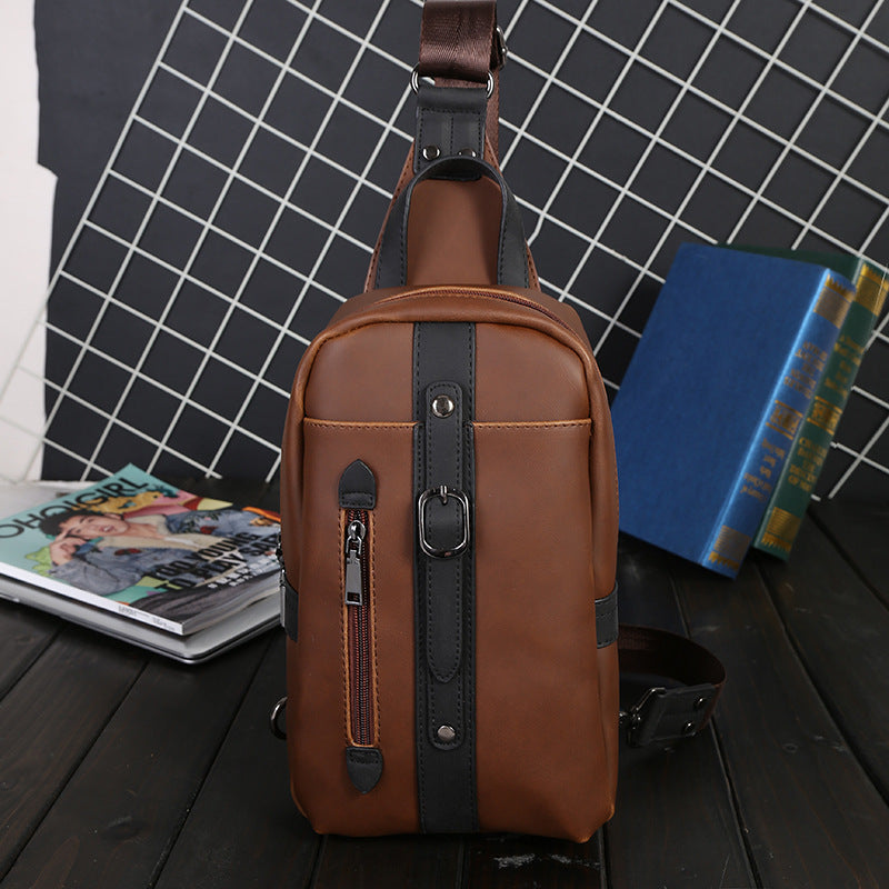 Men's leather retro chest bag