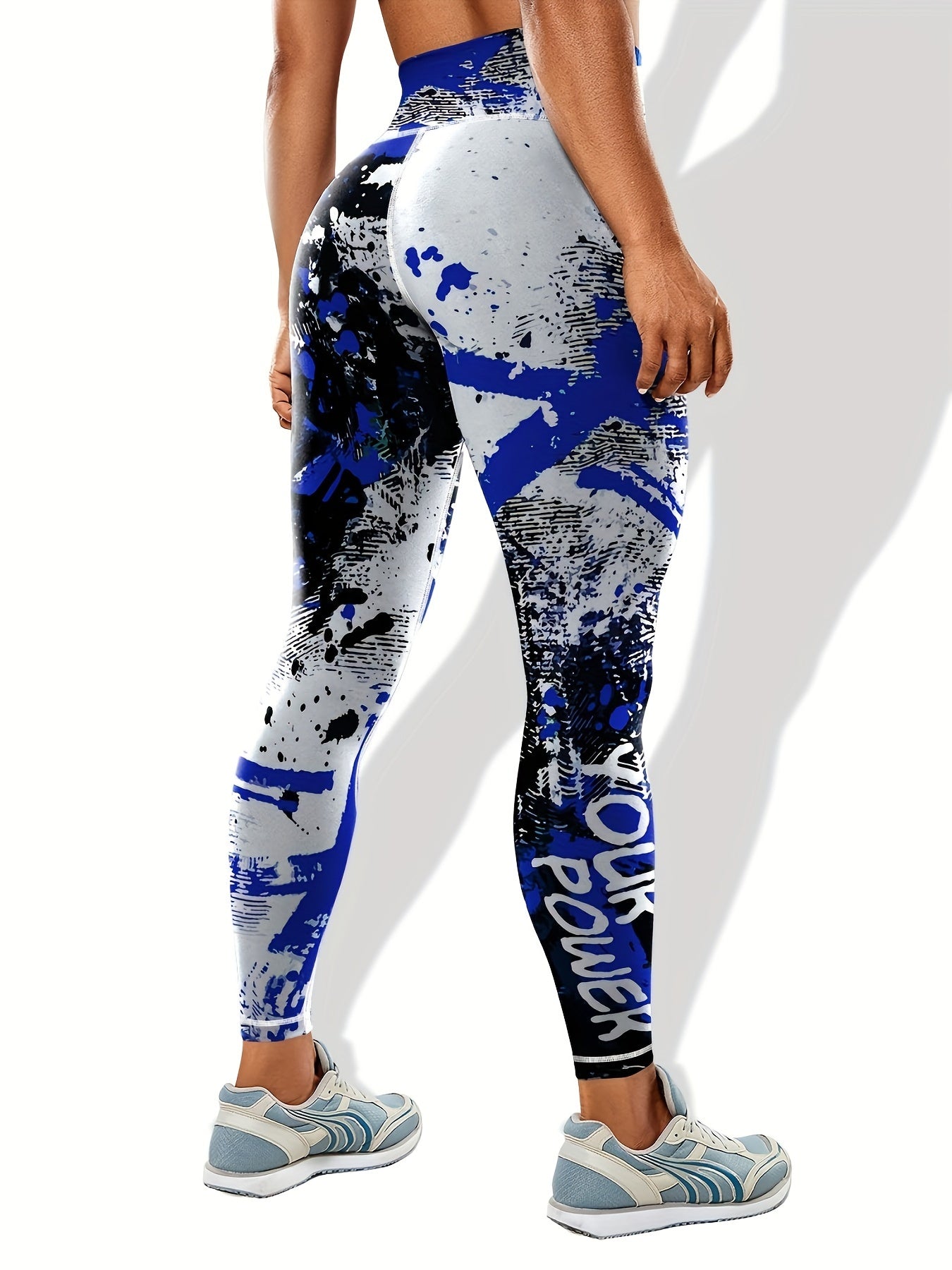 Flex-Fit Tummy Control Yoga Pants: High-Waist, Stretchy Polyester-Spandex Leggings with Chic Print - All-Season Women's Activewear