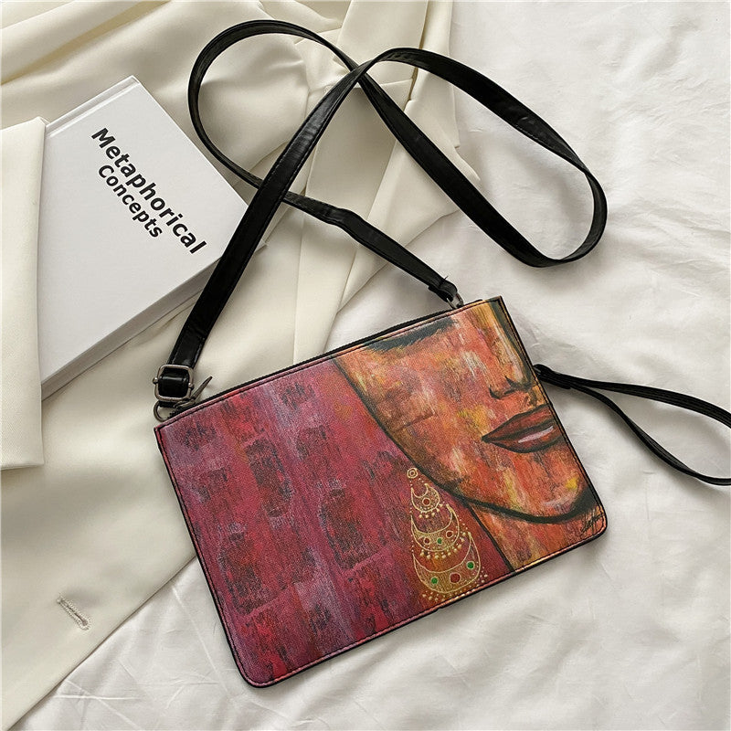 New Fashion Temperament Bag, Clutch Envelope Bag, Printed Shoulder Bag, Graffiti Stitching Diagonal Bag