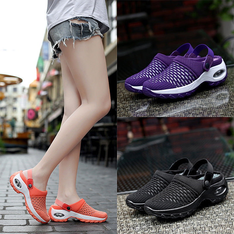 Hollow Out Shoes Mesh Casual Air Cushion Increased Sandals And Slippers-Aria Doejay