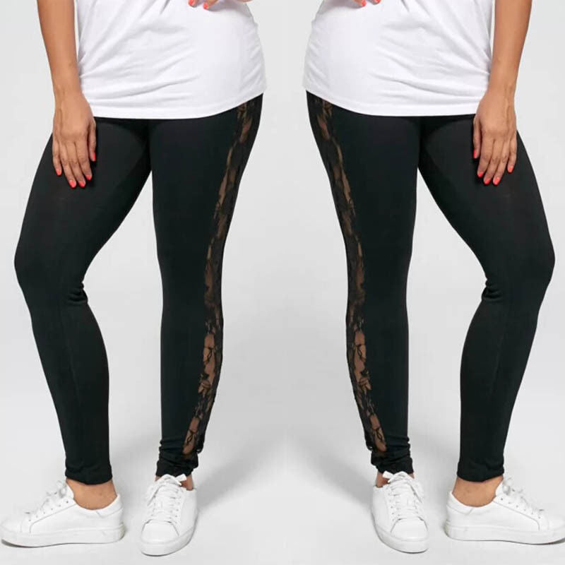 Plus Size Sexy Women Holllow Out Lace Leggings-Aria Doejay