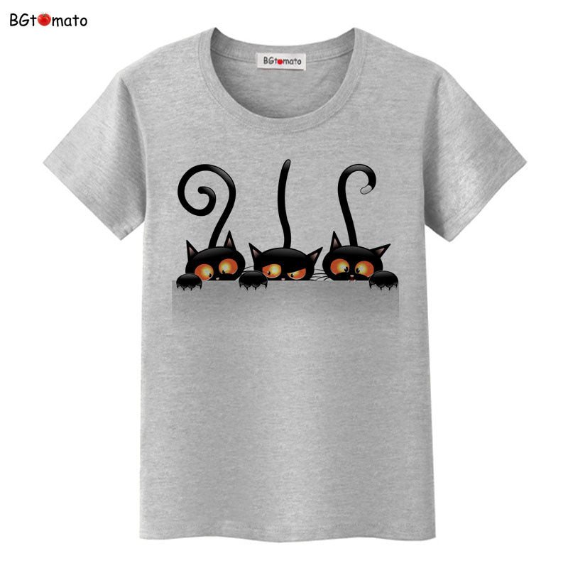 Cartoon black cat lady T-shirt-Aria Doejay