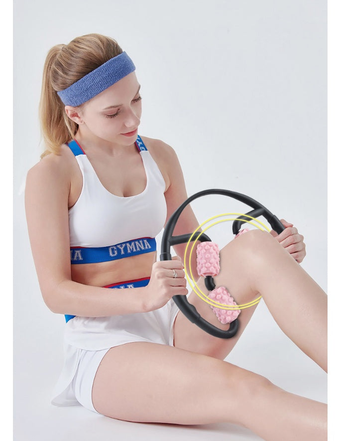 Multifunctional Muscle Massager Relaxation Roller Ring Clamp Yoga Body Shaping 4 Wheels Fitness Device for Sports-Aria Doejay