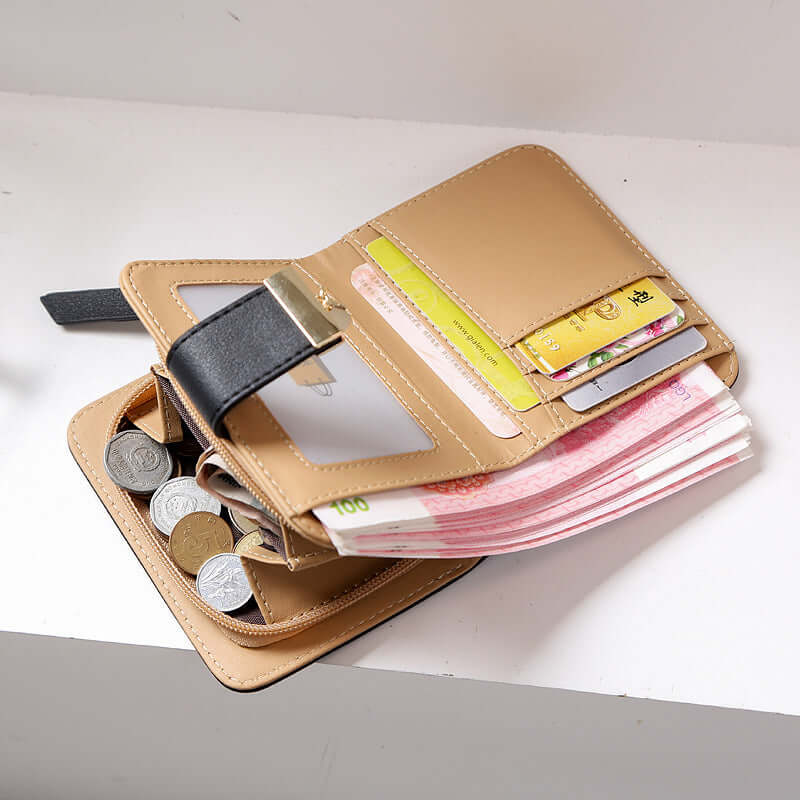 New Korean Women's Wallet Short Hollow Clutch Bag Leaf Zipper Buckle Bills Card Pack-Aria Doejay