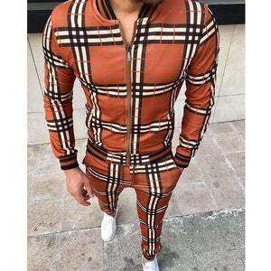 New Men's Leisure Suits Tracksuits Men Grid Two-piece Patchwork Zipper Tracksuits Small leg Trouser Sportswear New Man Sets-Aria Doejay