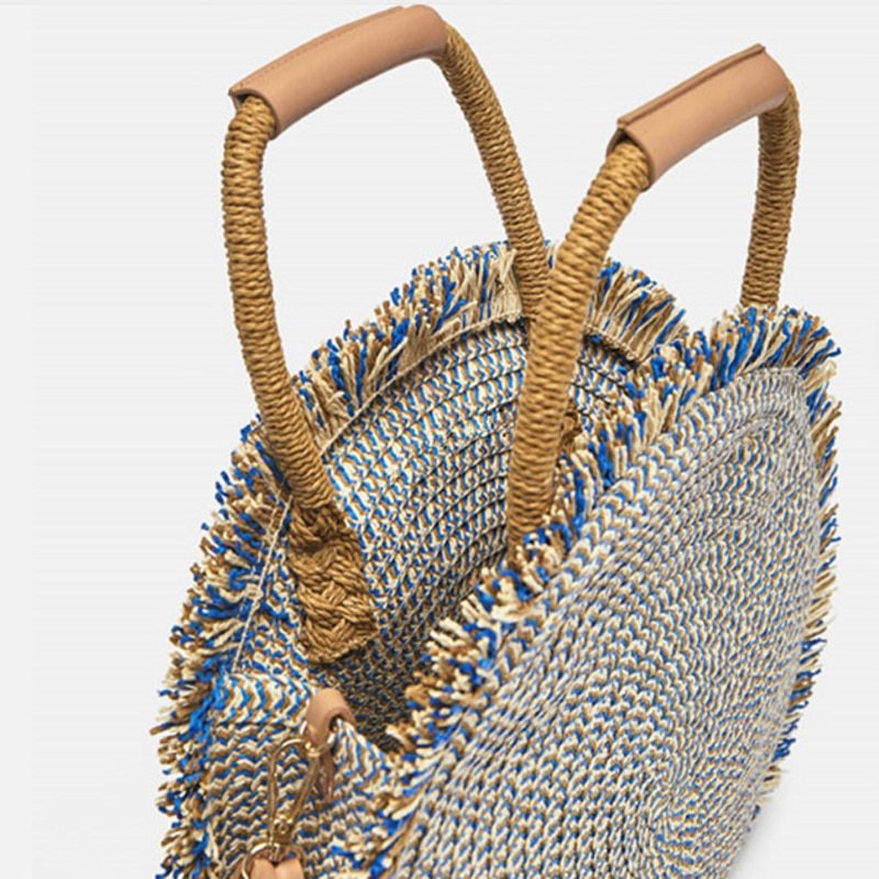 Ins wind straw woven round fringe one-shoulder beach diagonal bag