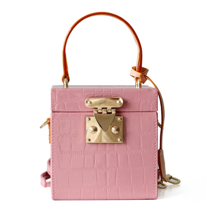 New mini hit color hand box bag small square bag female candy color slung leather lock box package