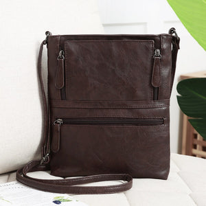 Front zipper contrast messenger bag