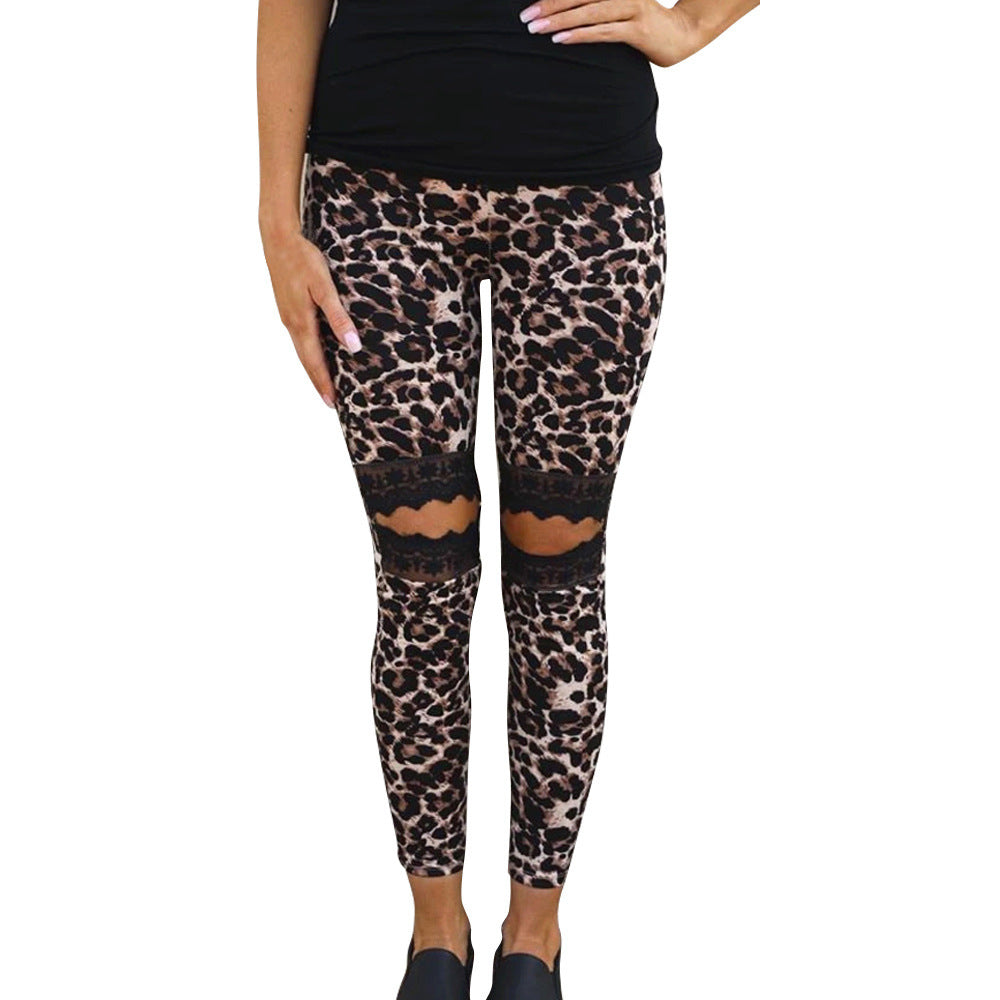 Hollow lace leopard leggings-Aria Doejay