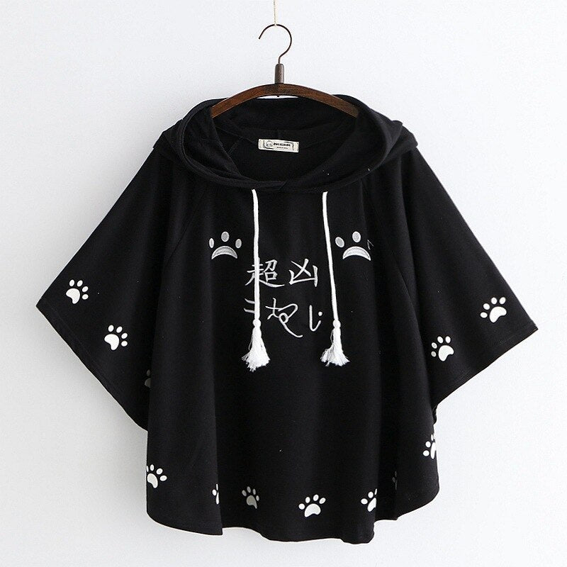 Cartoon cat paw print cape shawl T-shirt-Aria Doejay