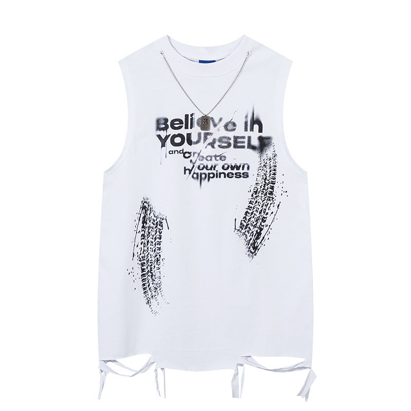 Inkjet Letter Necklace Strip Waistcoat T-shirt Men-Aria Doejay